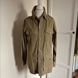 Vintage Branded Lion Silk-Blend Safari Jacket - Khaki Field Coat - Small